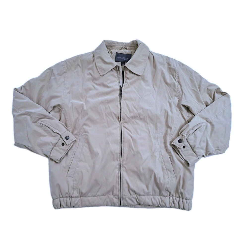Croft Barrow Harrington Jacket Men's Large Fleece Lined Basic Beige Tan Zip